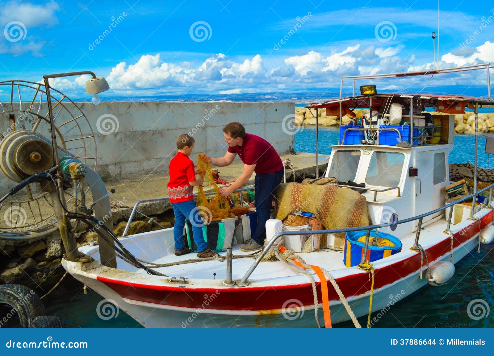 Cleaning fishing net stock photo. Image of friendship 37886644