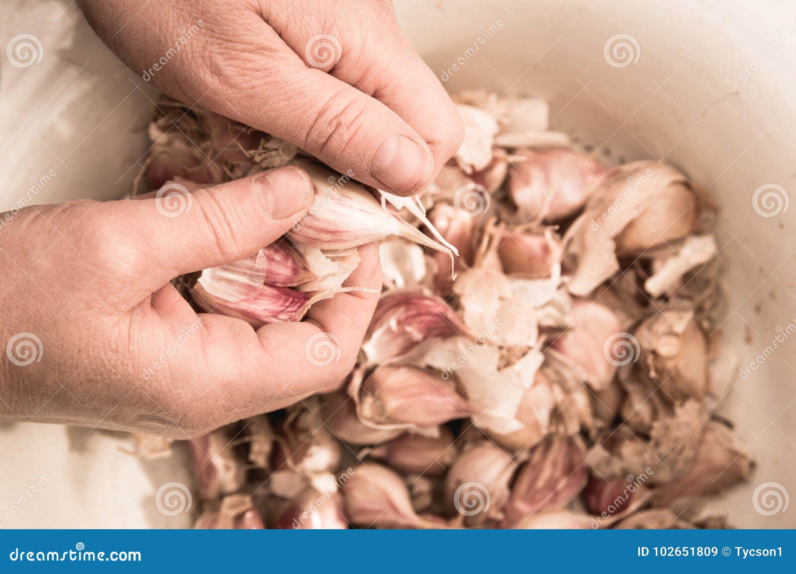 Cleaning garlic stock image. Image of brown, lifestyle 102651809
