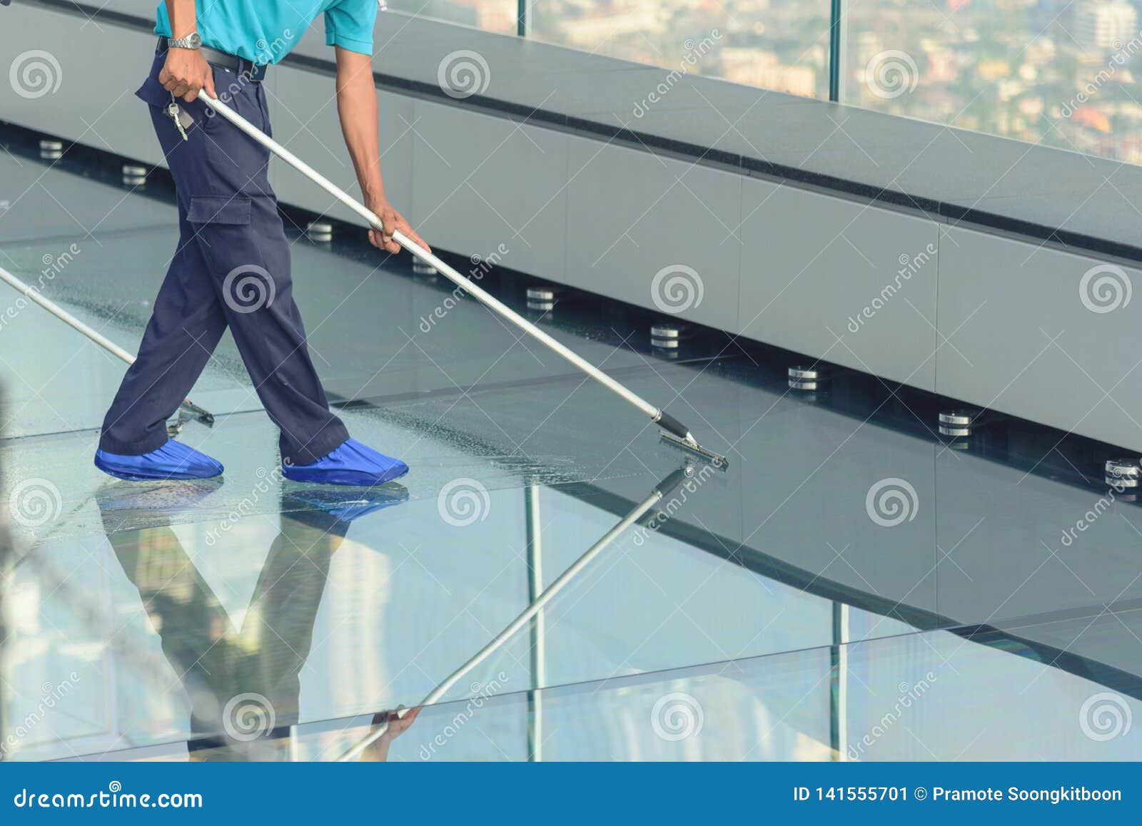 Cleaning Glass Floor of High Building Stock Image Image of stairs