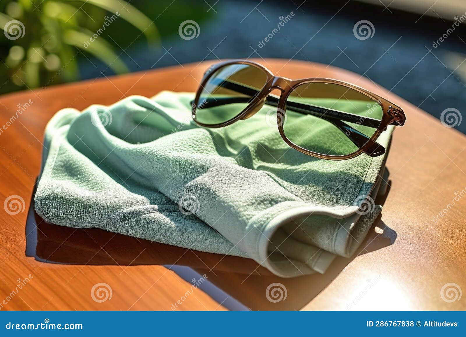 Cleaning Glasses with Microfiber Cloth and Sunlight Stock Photo Image