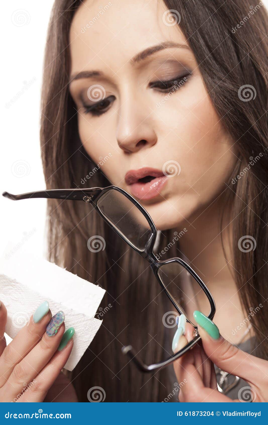 Cleaning glasses stock photo. Image of blowing, businesswoman 61873204