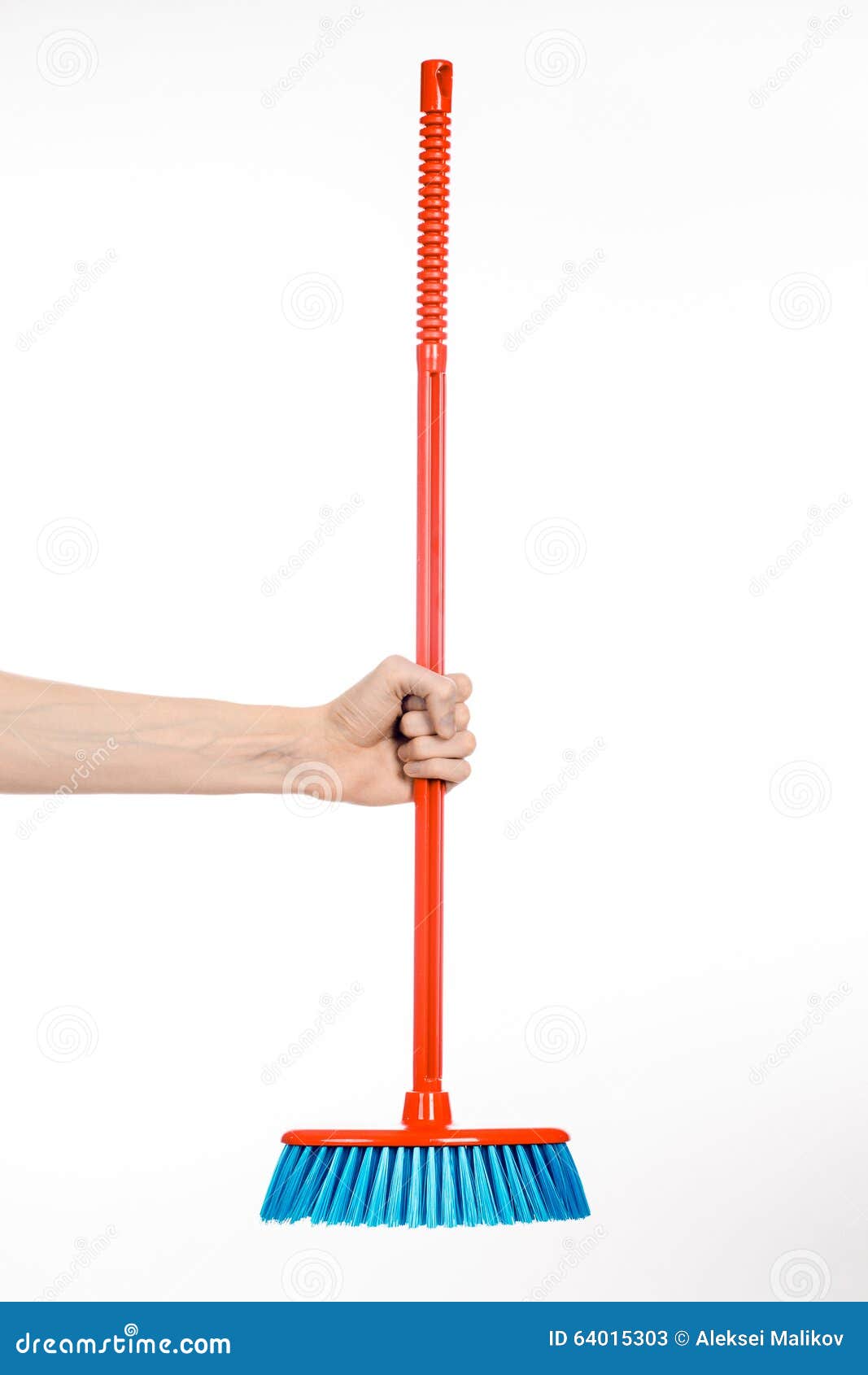 Cleaning The House Topic Human Hand Holding A Red Broom Stock Image