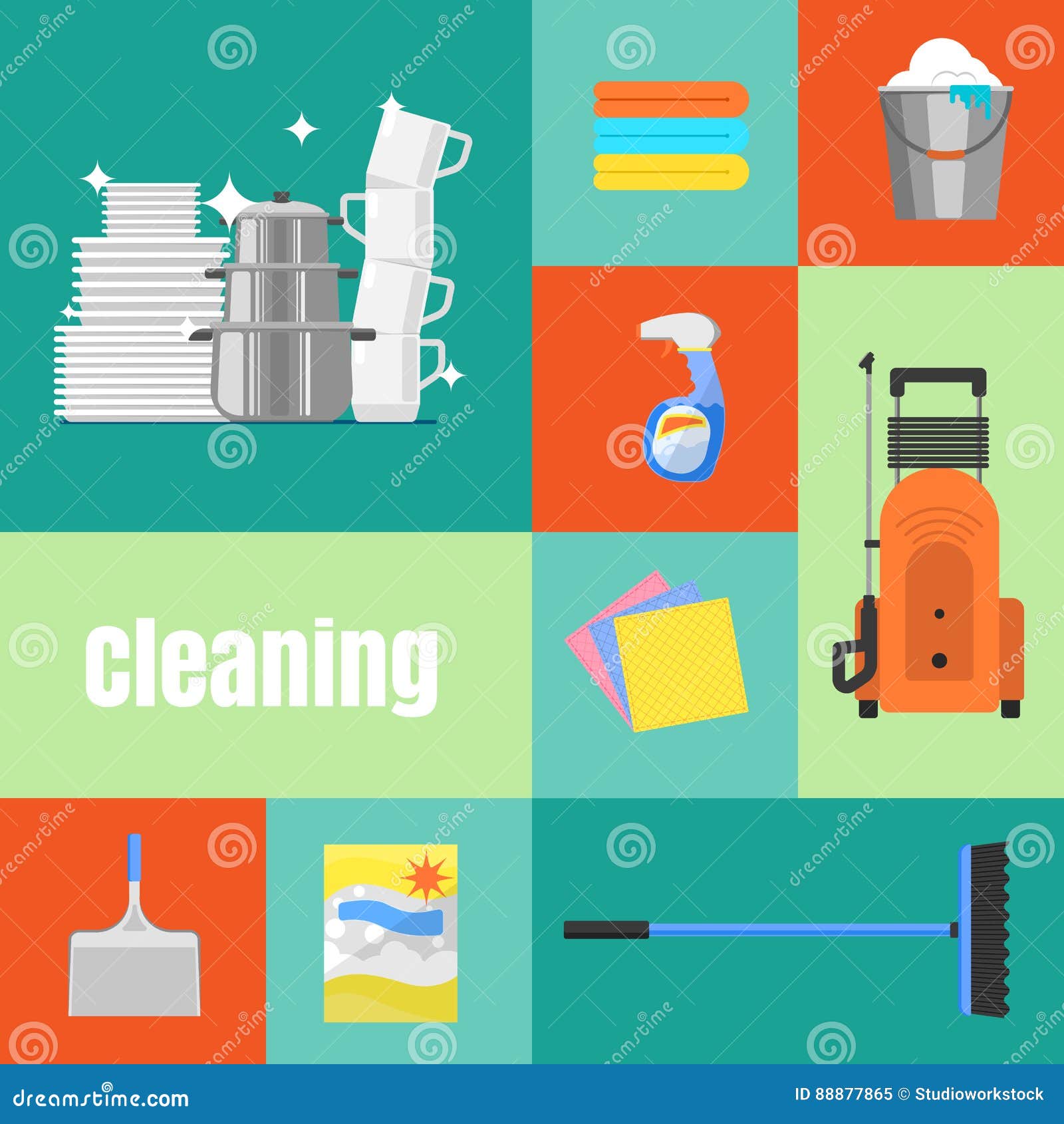 Cleaning icons set stock illustration. Illustration of brush 88877865