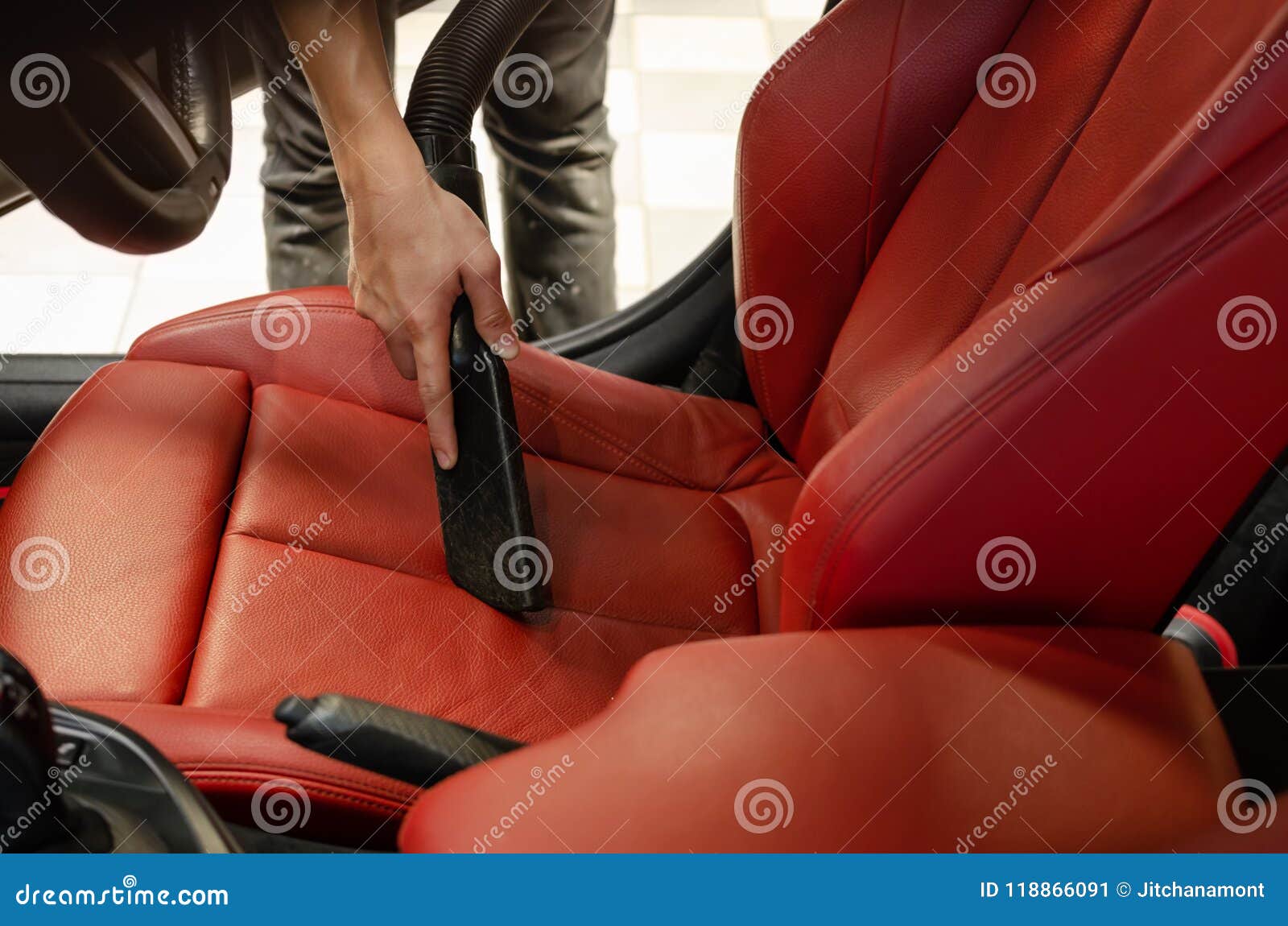 Cleaning of Interior of the Car with Vacuum Cleaner Stock Image Image