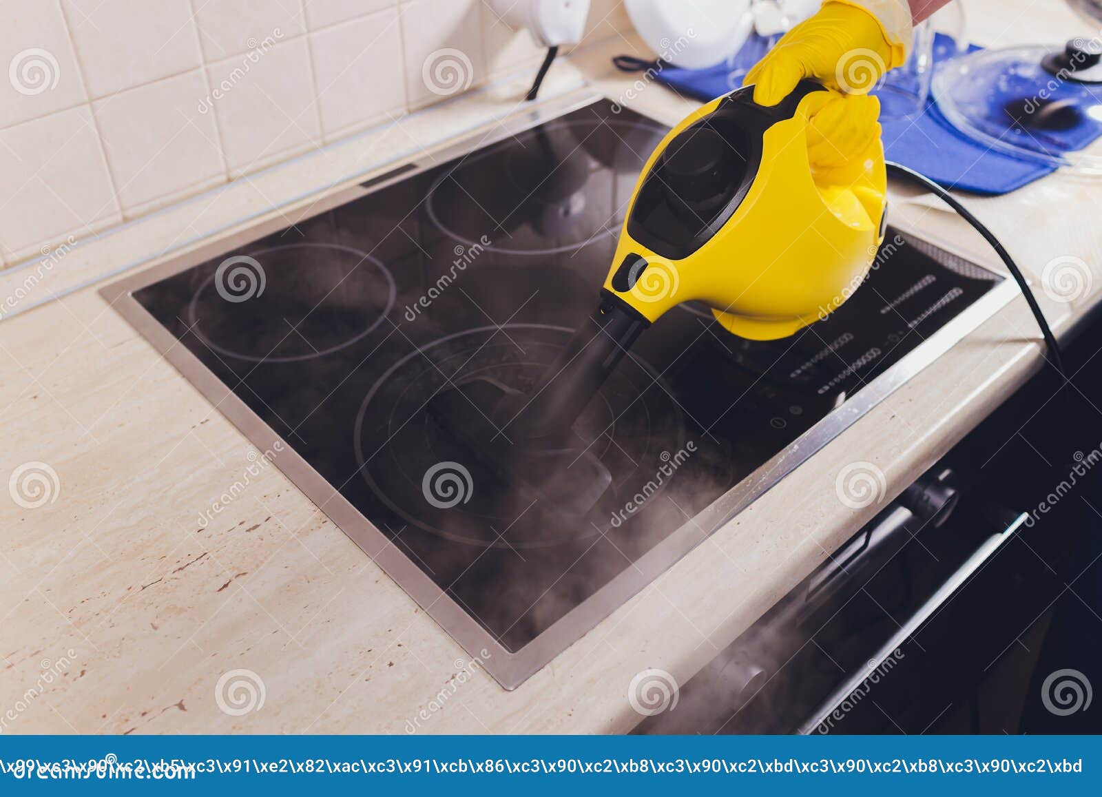 Cleaning Kitchen Hob with a Steam Cleaner. Stock Image Image of work