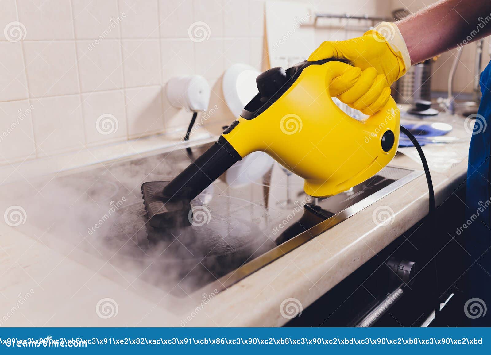 Cleaning Kitchen Hob with a Steam Cleaner. Stock Image Image of stove