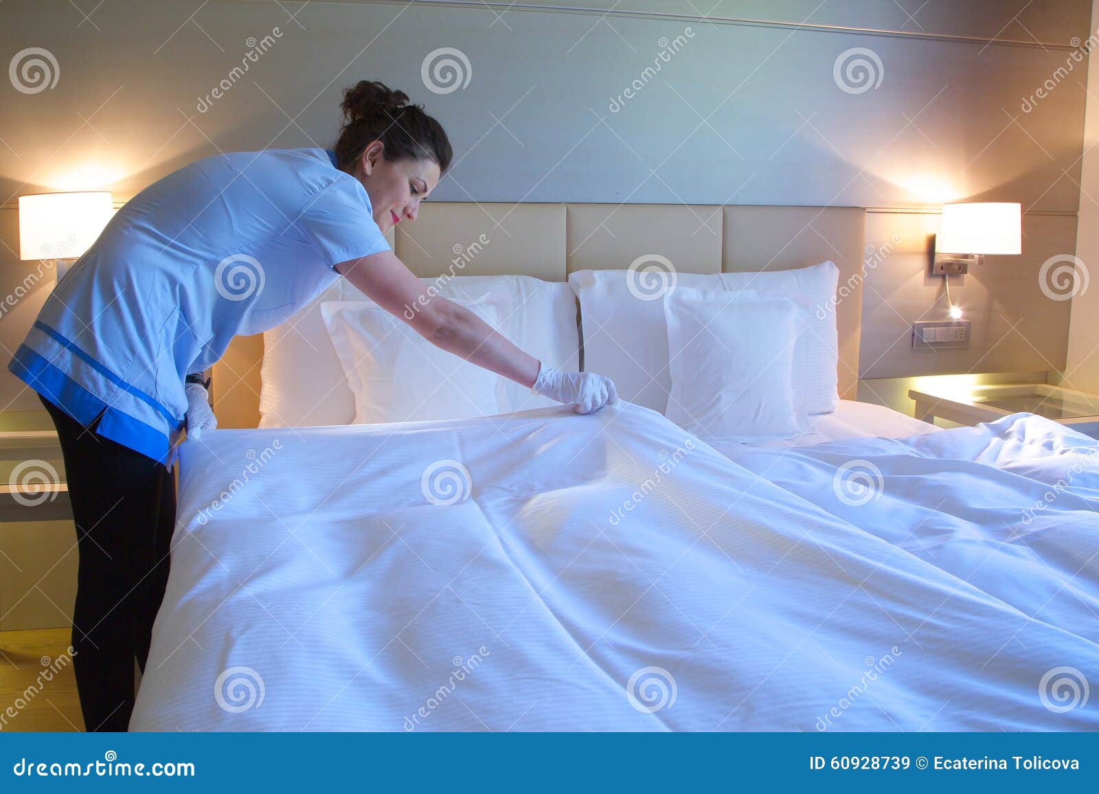 A Cleaning Lady is Making the Bed Stock Image Image of service