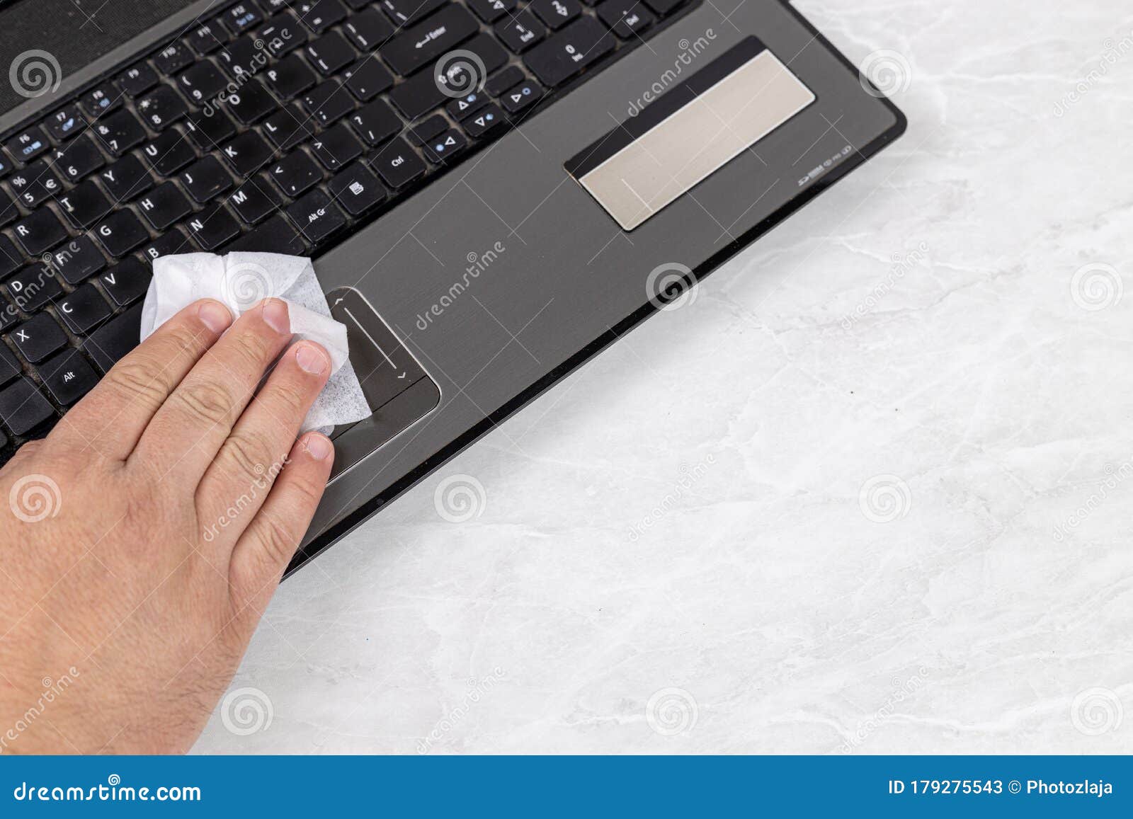 Cleaning Laptop with Disinfection Protective Alcohol Tissue Stock Image