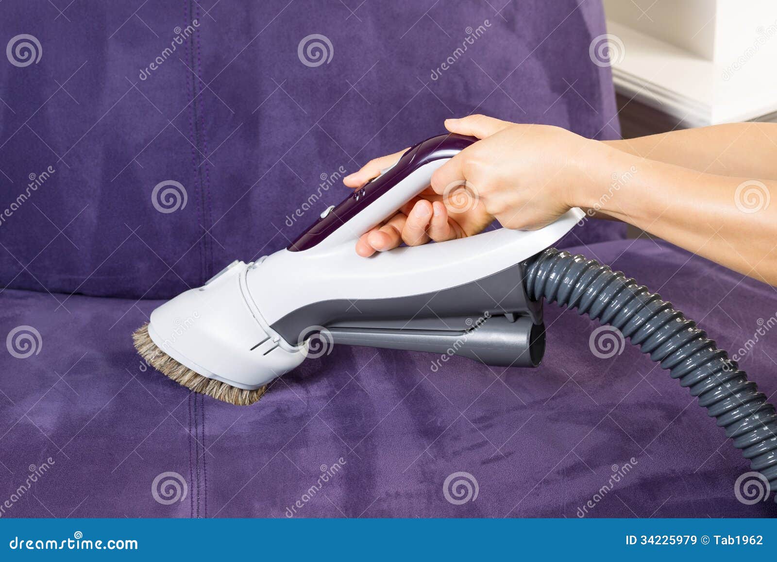 Cleaning Leather Sofa With Vacuum Brush Stock Image Image Of