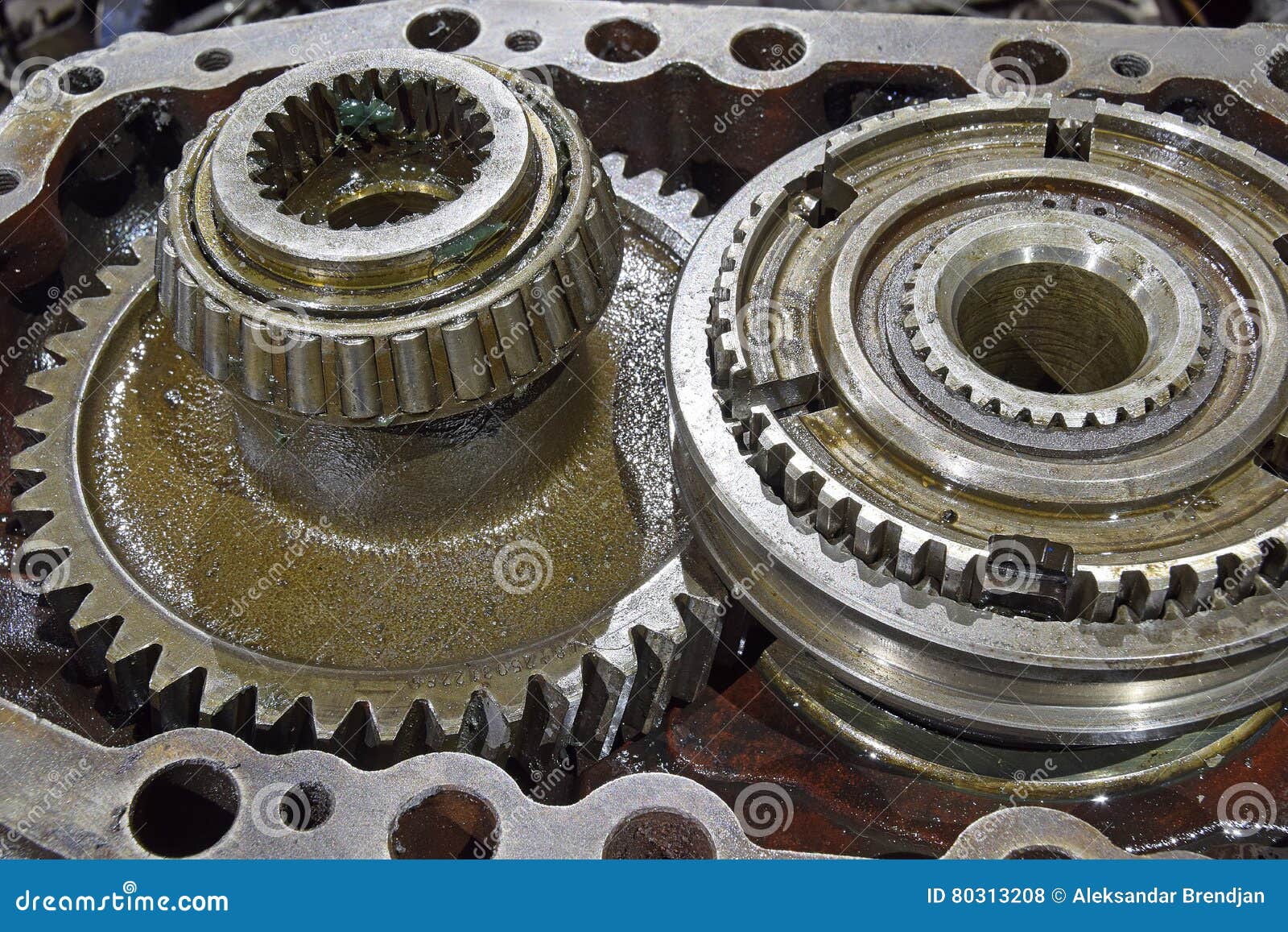 The Cleaning and Lubrication of the Shaft and Gears Stock Photo Image