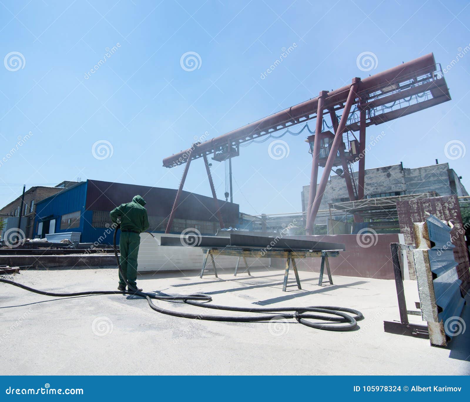 Cleaning of the Metal by Sandblasting Editorial Stock Image Image of