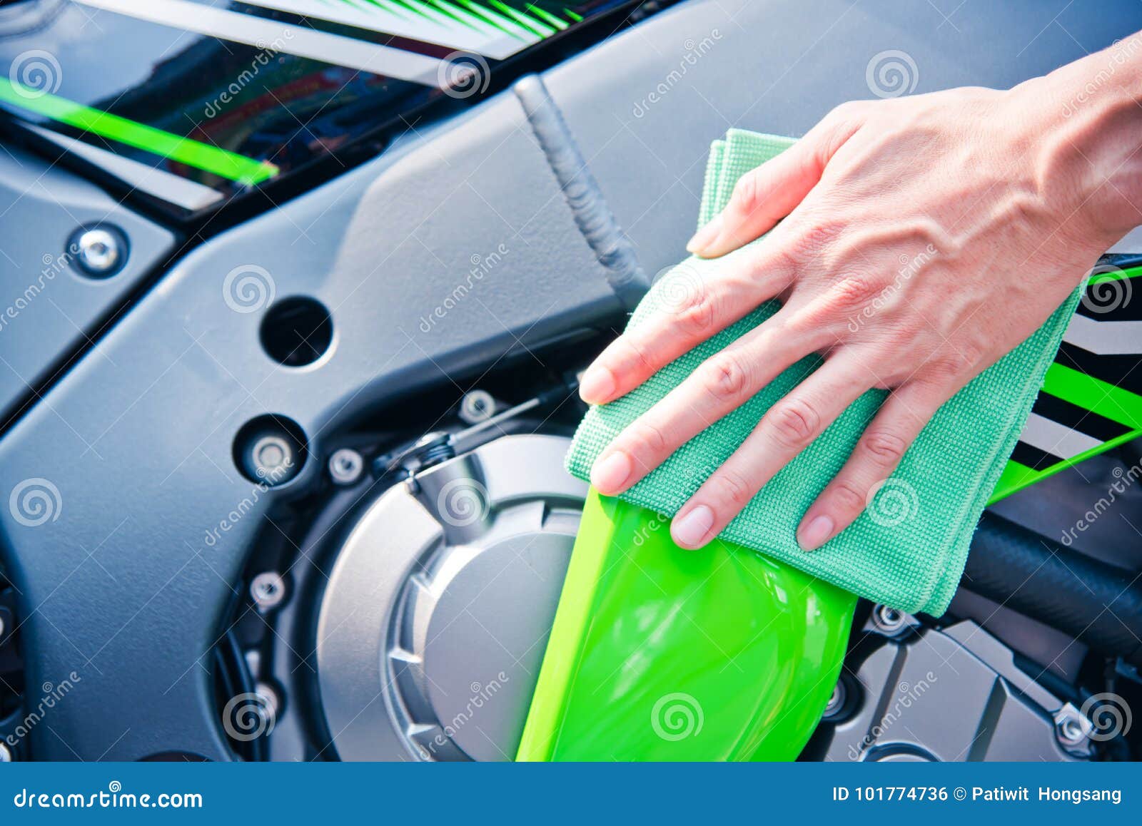 Cleaning motorcycle stock photo. Image of hand, towel 101774736
