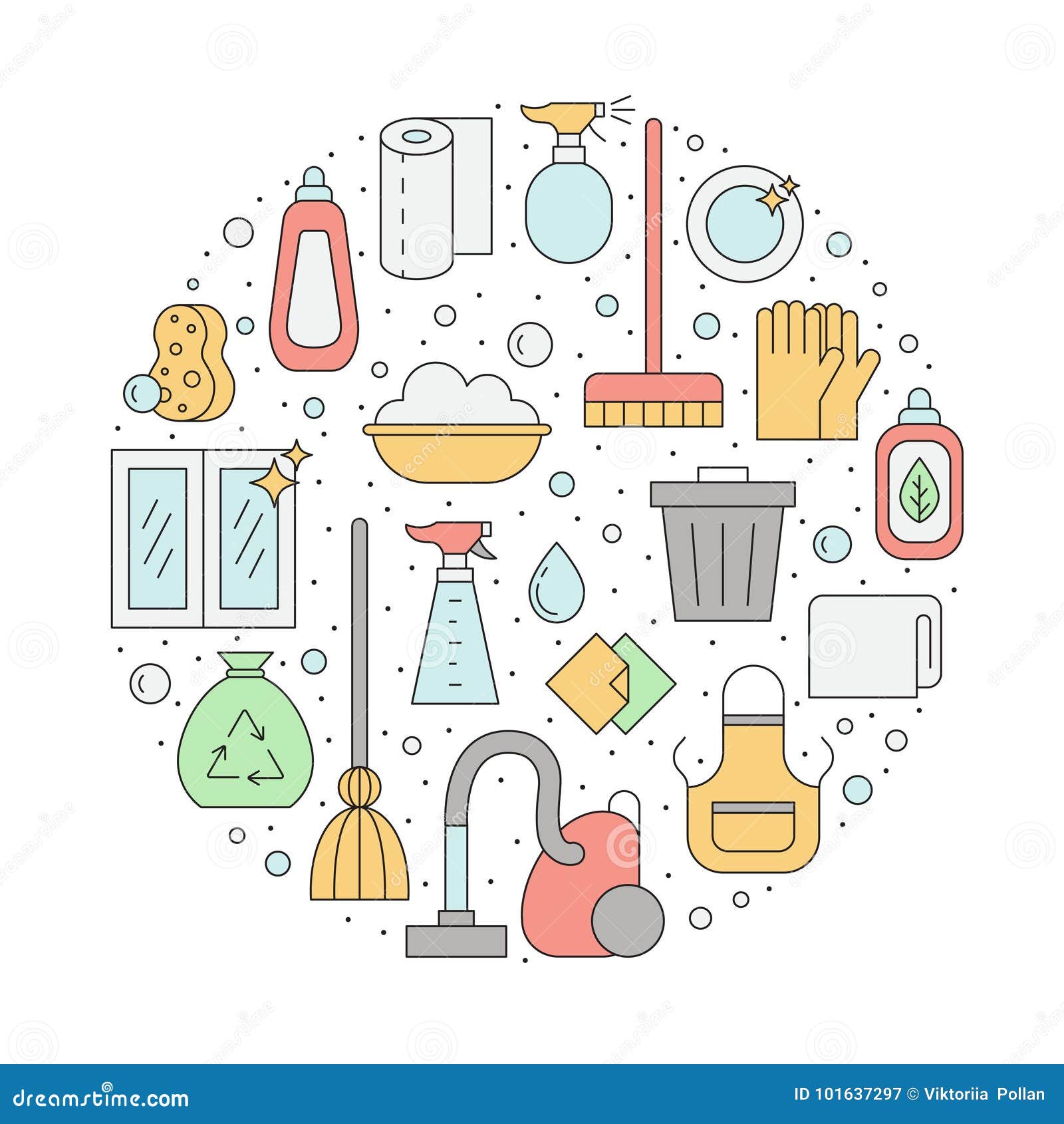 Cleaning Outline Vector Circle Illustration. Stock Vector