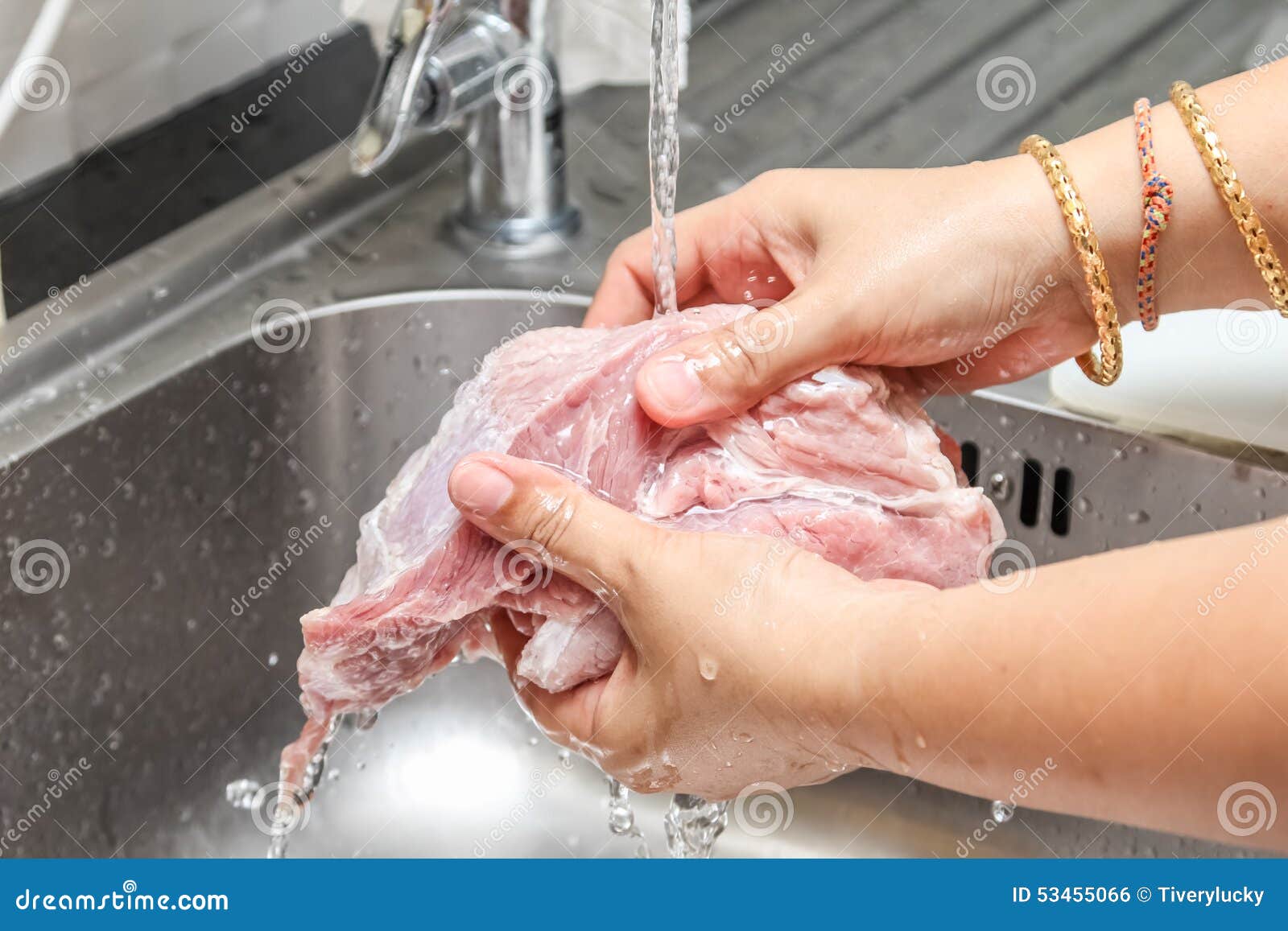 Cleaning the raw pork stock photo. Image of steel, business 53455066