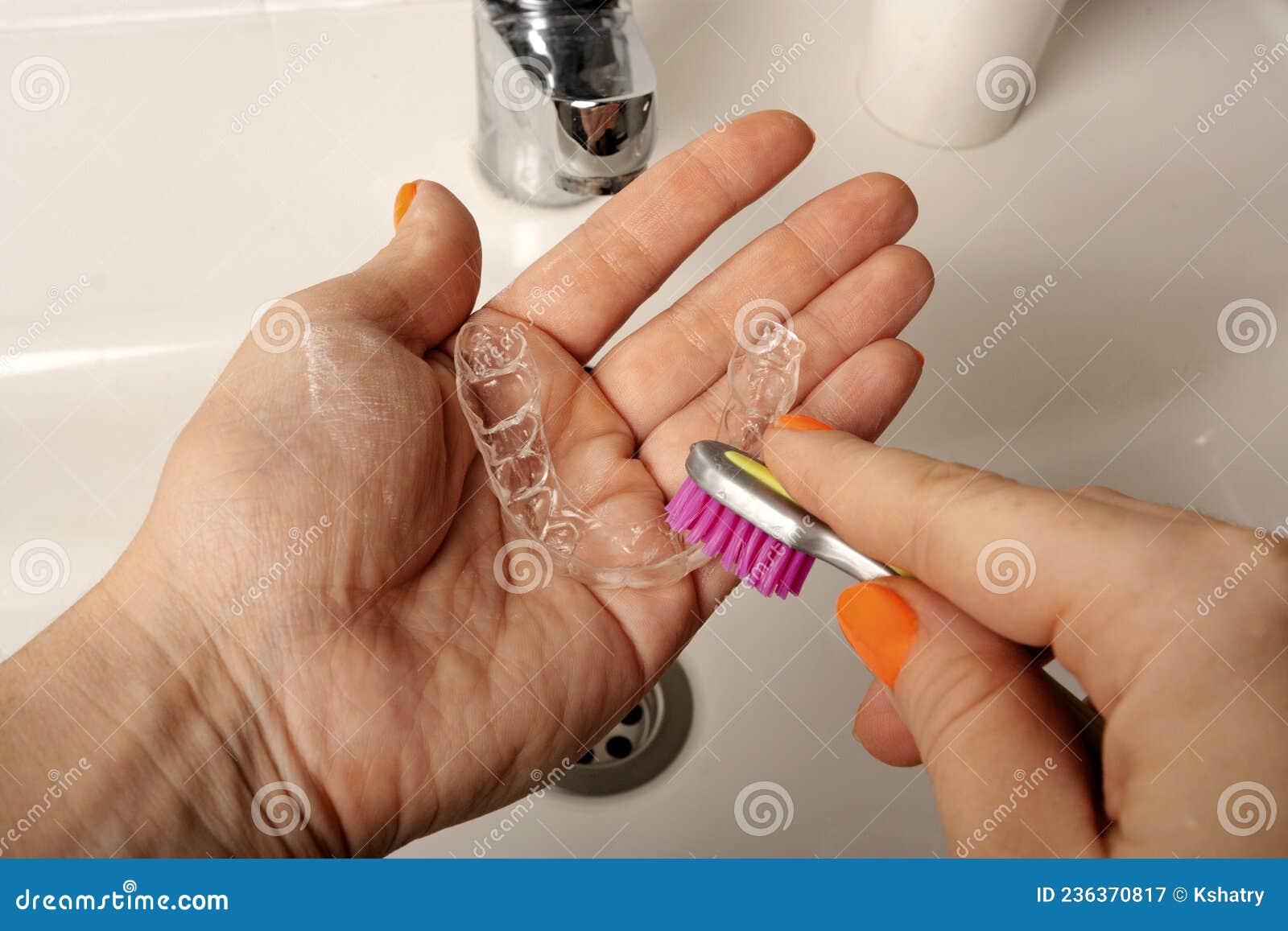 Cleaning of Retention Mouth Guards with Toothbrush Stock Image Image