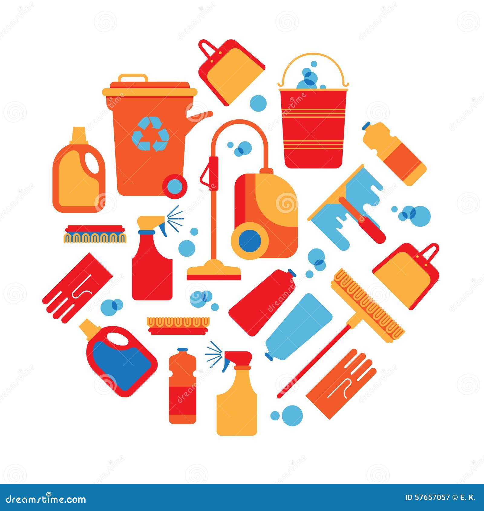 Cleaning Round stock vector. Illustration of broom, cloth 57657057