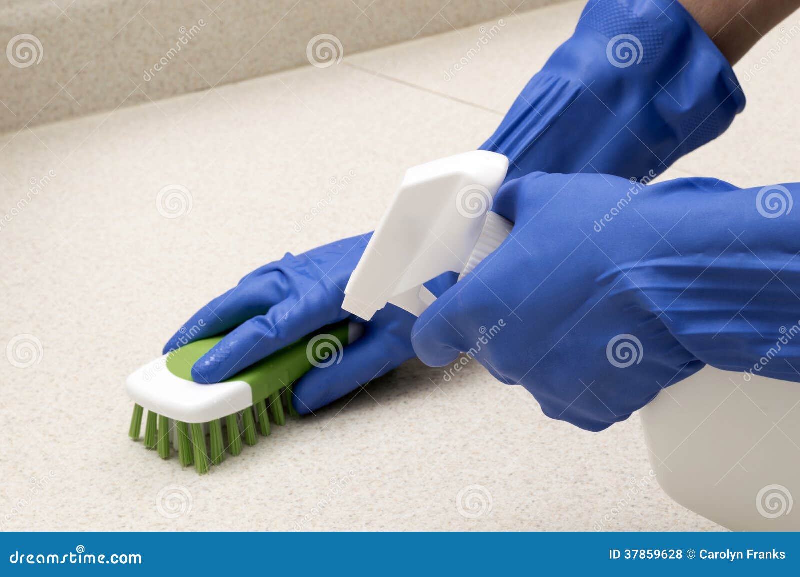 cleaning and scrubbing with rubber gloves