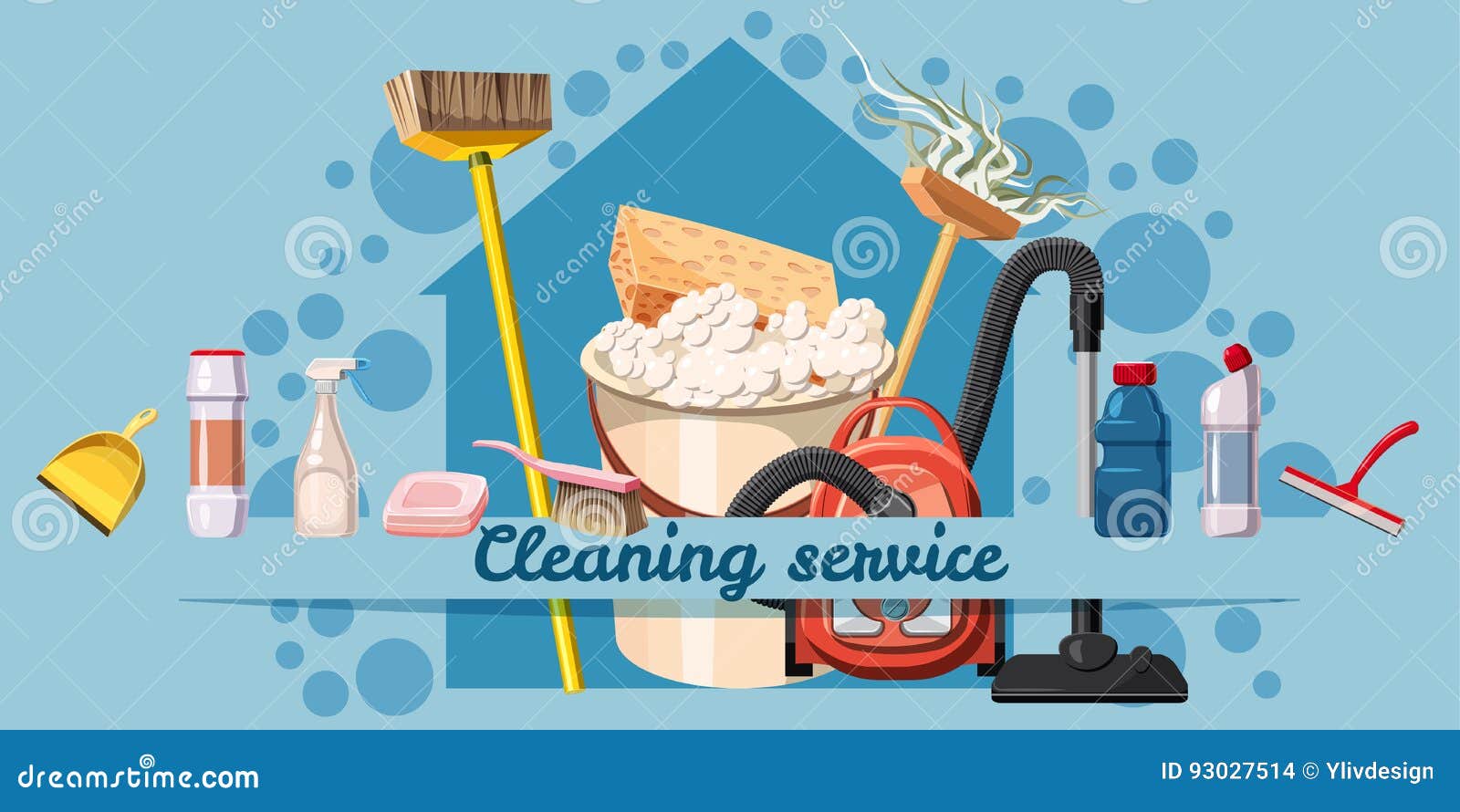 cleaning service banner horizontal, cartoon style