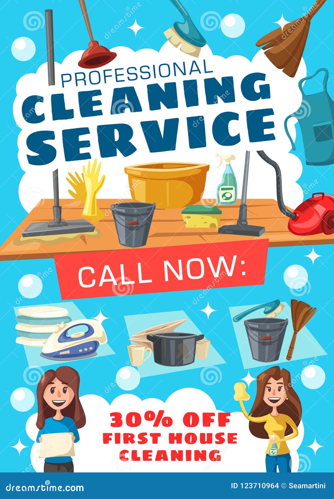 cleaning service poster with house clean tools stock vector house clean services