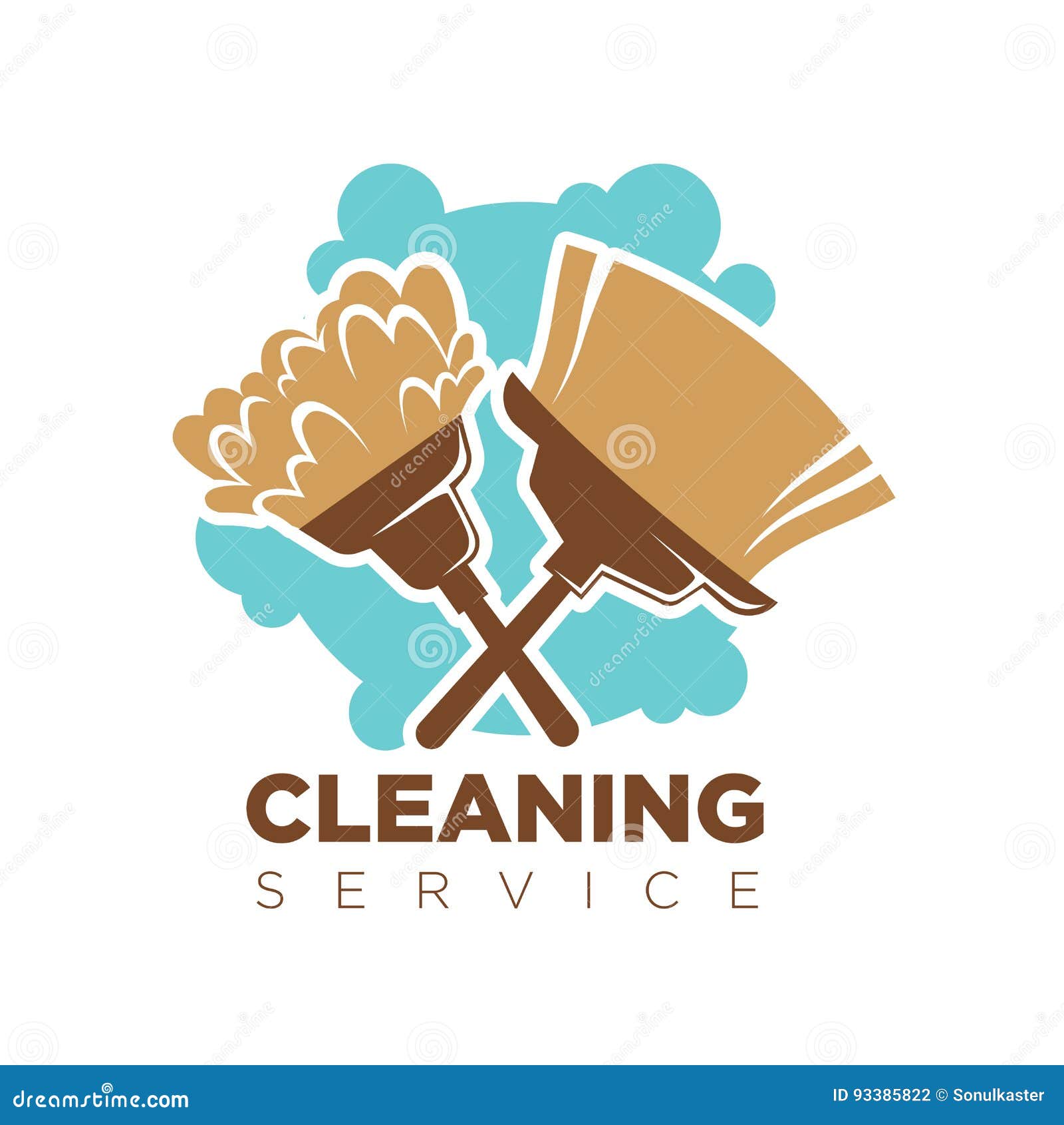 cleaning service  logotype with broom and mop on white