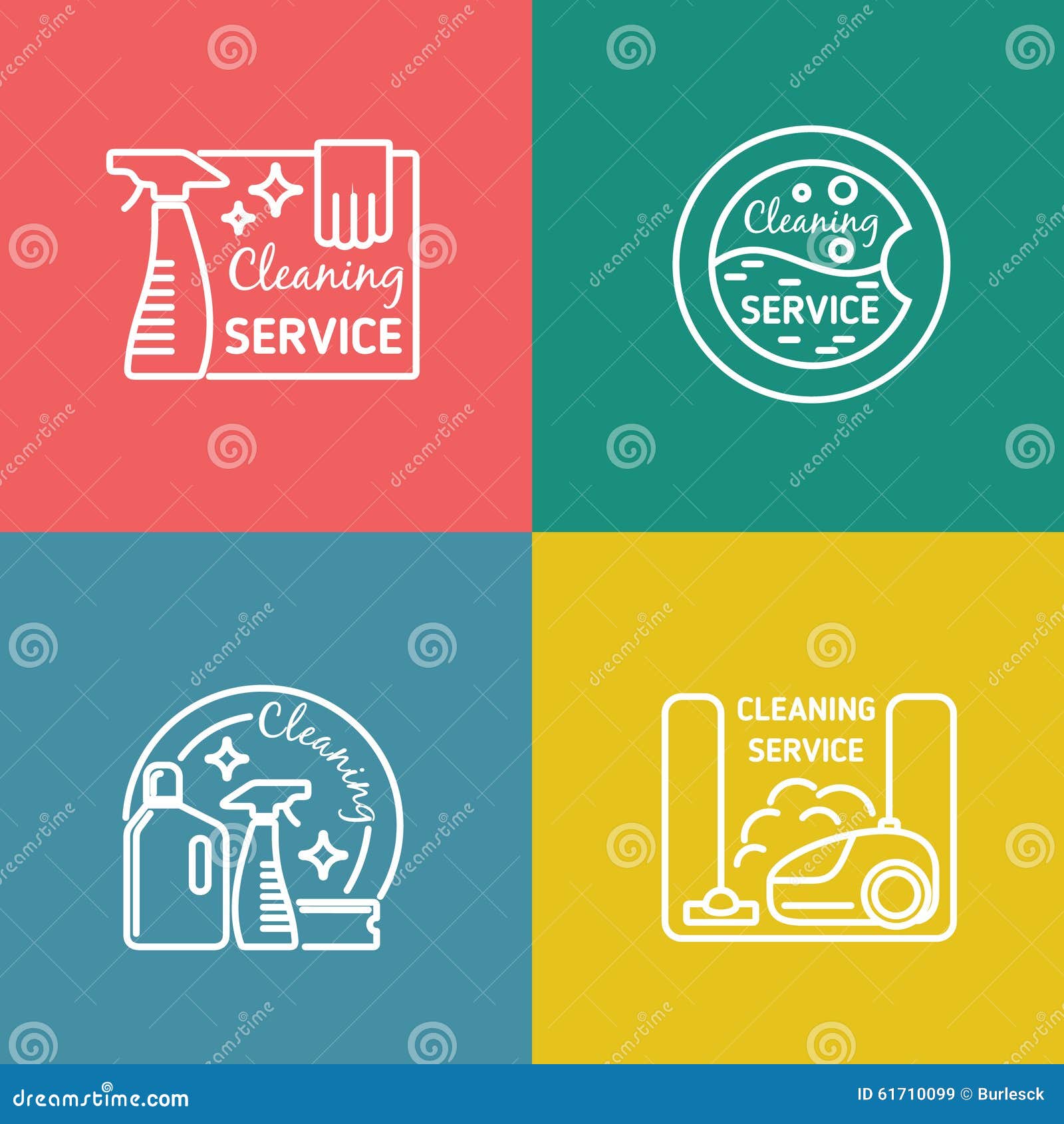 Cleaning Service Labels in Linear Design Style Stock Vector