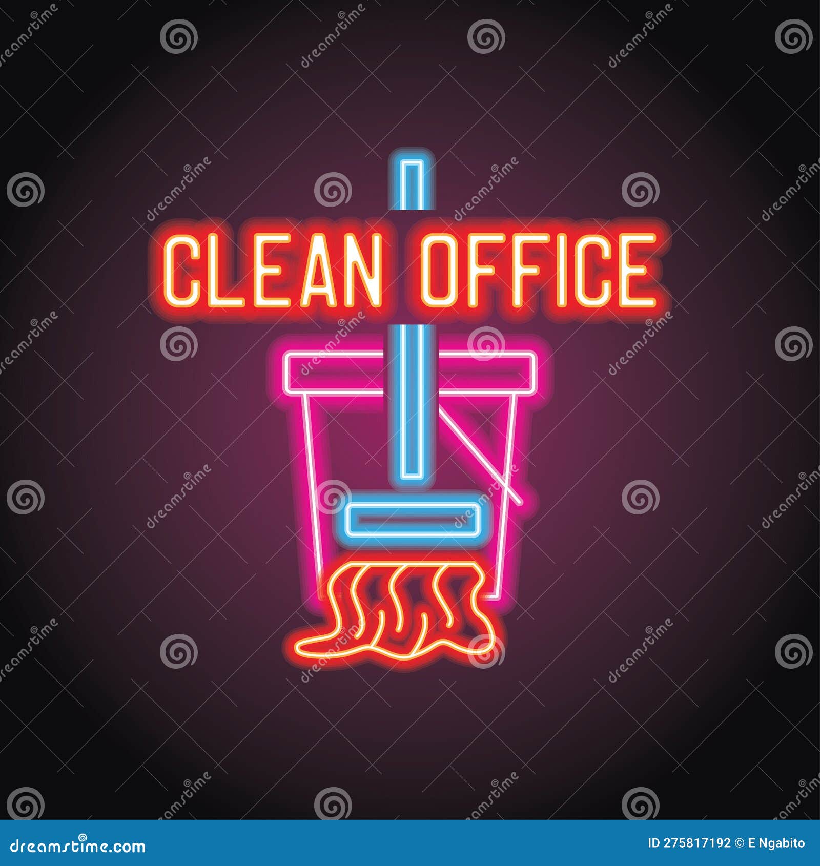 Cleaning Service Logo for Home and Office Service with Neon Light