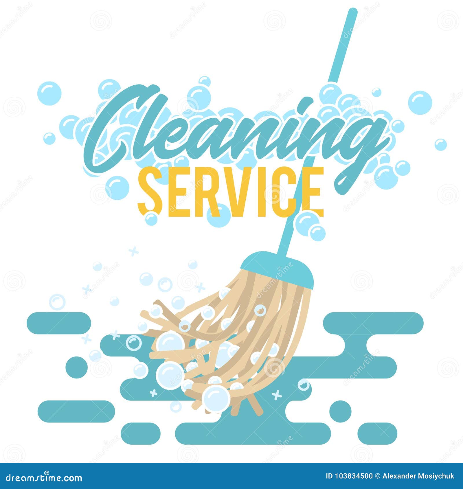 Cleaning Service Symbol, Logo or Label. Mop Vector Illustration with