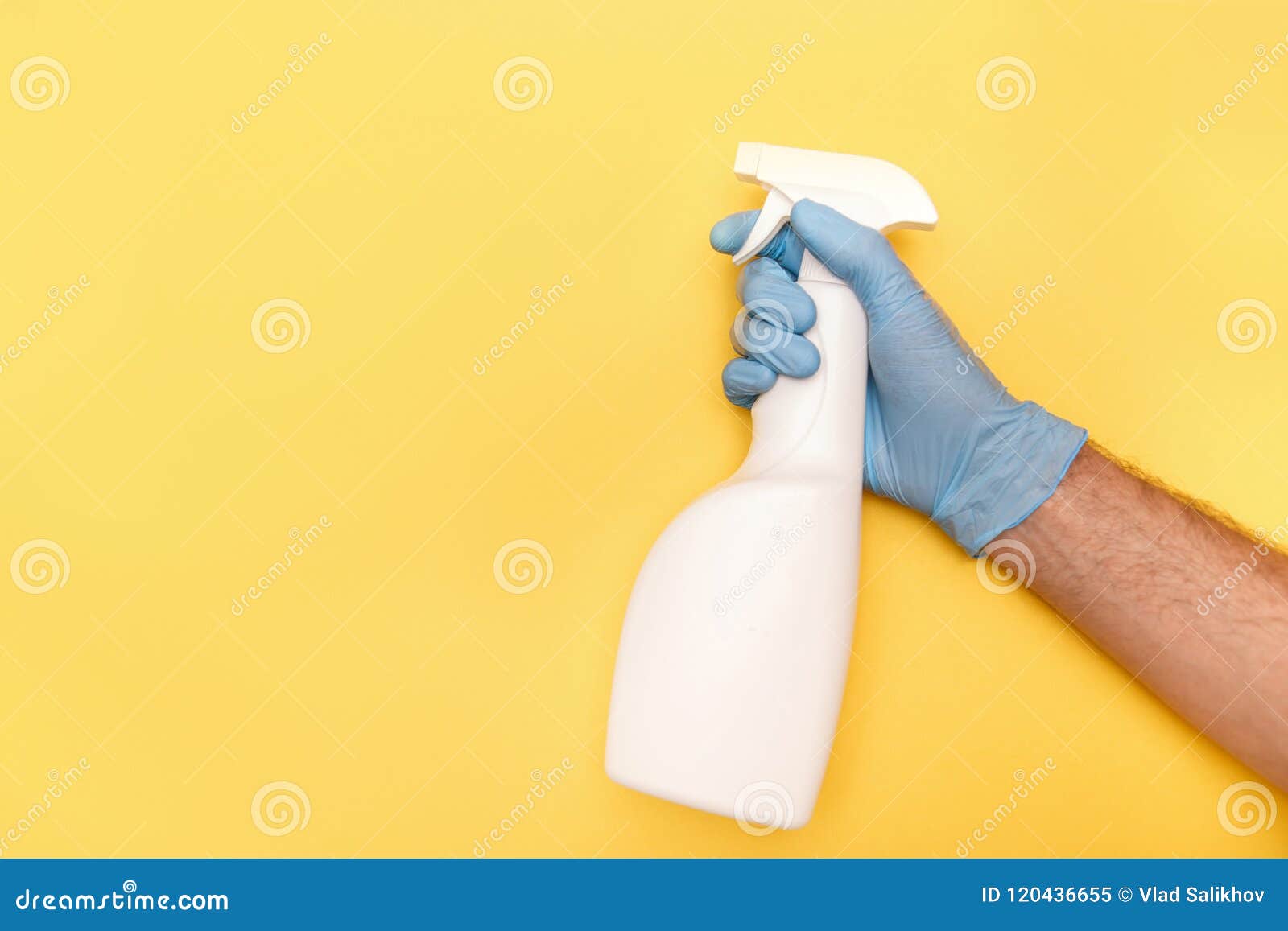 Cleaning Service Worker Male Hand With Bottle Of Disinfectant