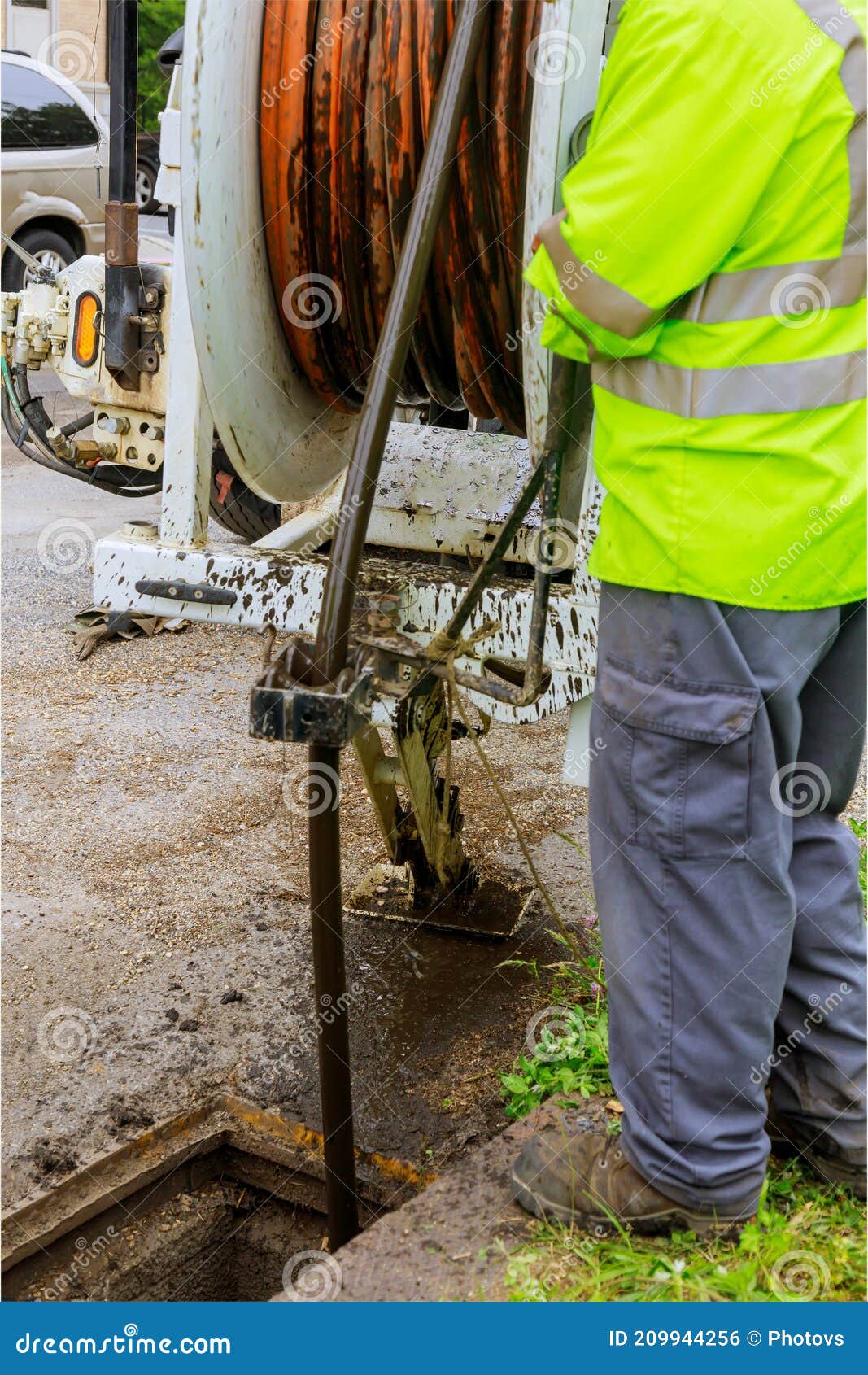 Cleaning the Sewer System Special Equipment, Utility Service of the Town Stock Photo Image of