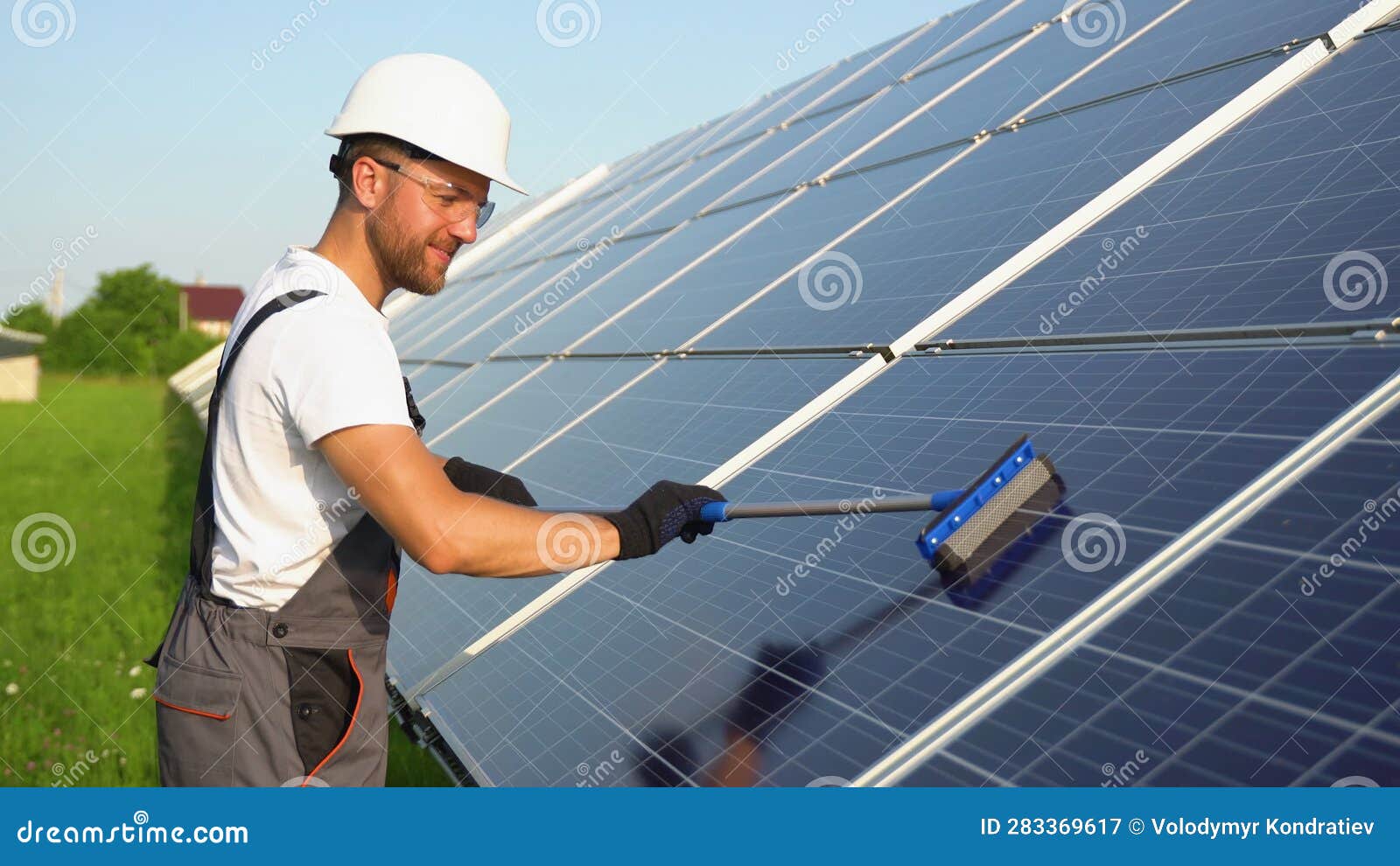 Cleaning Solar Panels with Brush and Water Stock Video Video of