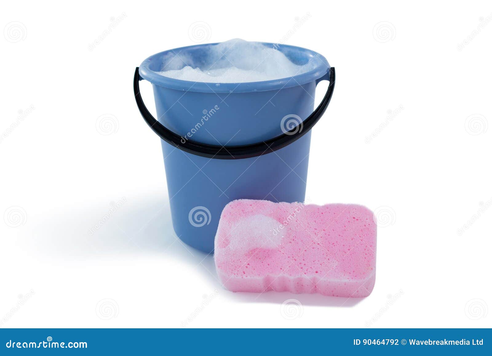 cleaning sponge by bucket with soap sud