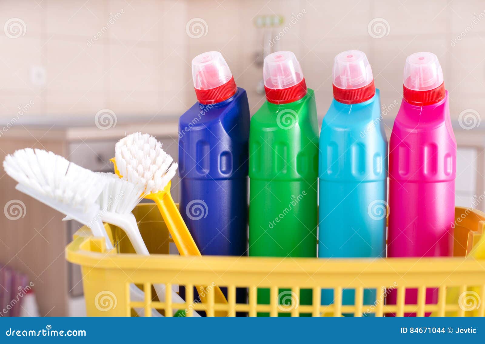Cleaning Supplies in Kitchen Stock Photo Image of tool, disinfectant