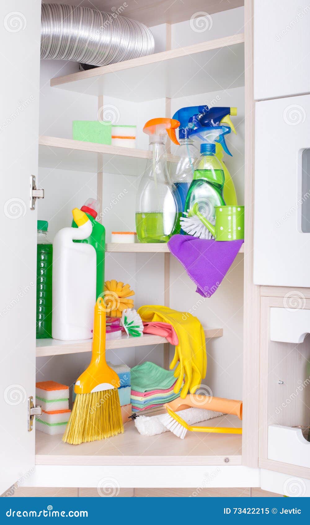Cleaning supplies storage stock image. Image of housework - 84007503