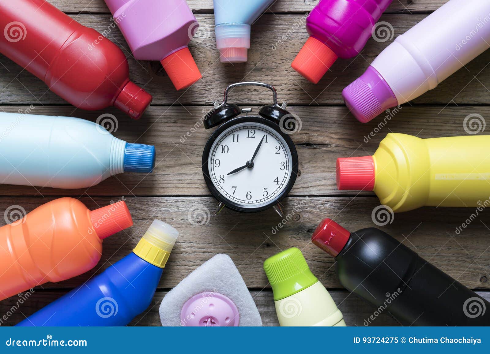 Cleaning Time with Cleaning Products on Wood Table Stock Image Image