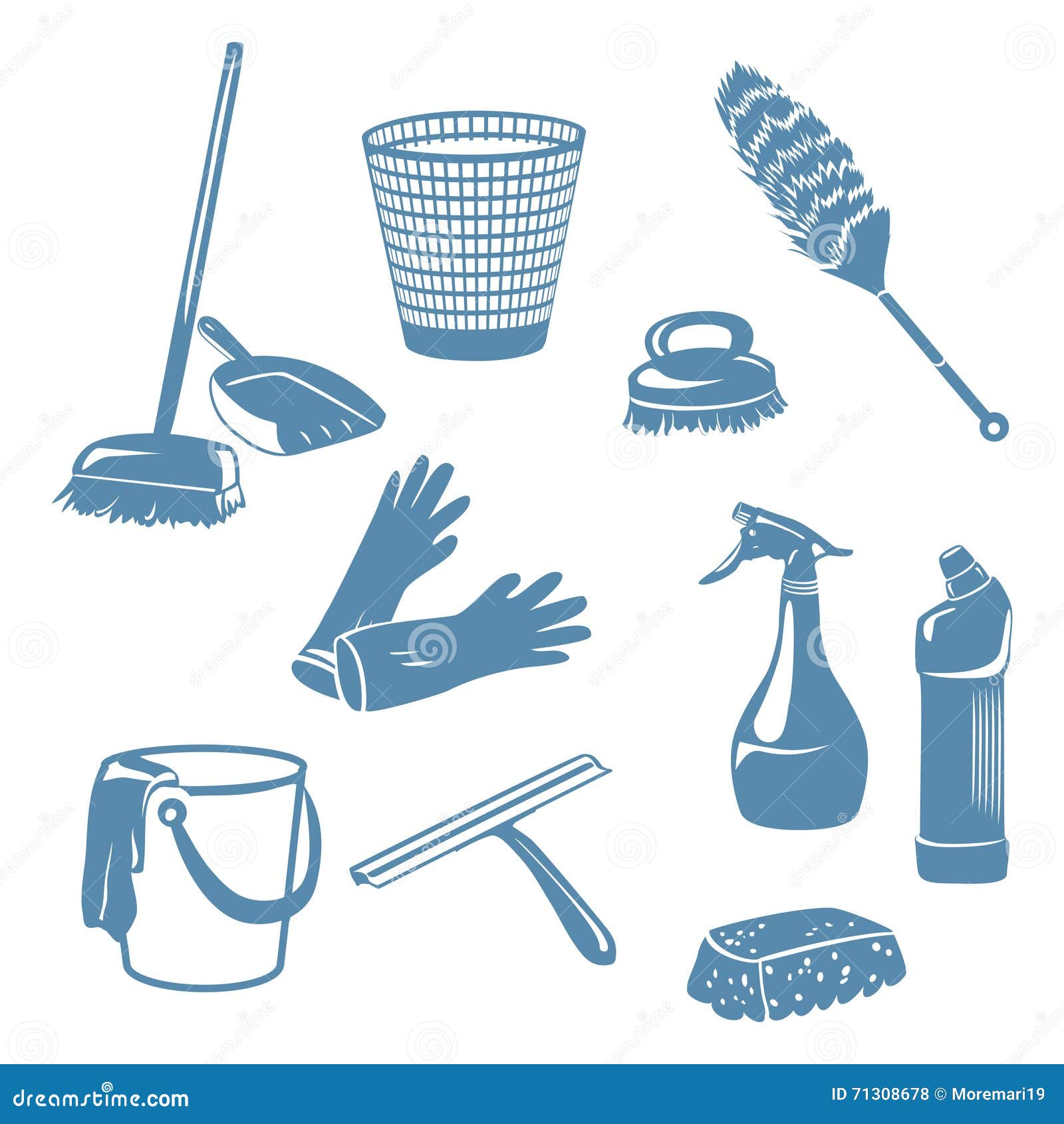 Cleaning Tools in a Home,contoured Shape, Silhouette Stock Vector