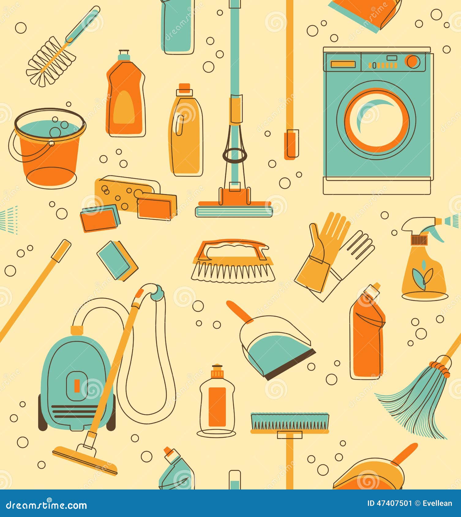 Cleaning Tools Seamless Background Stock Vector Illustration of