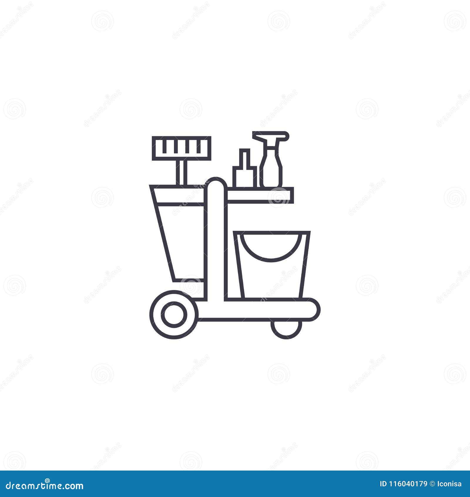 Cleaning Trolley Vector Line Icon, Sign, Illustration on Background, Editable Strokes Stock