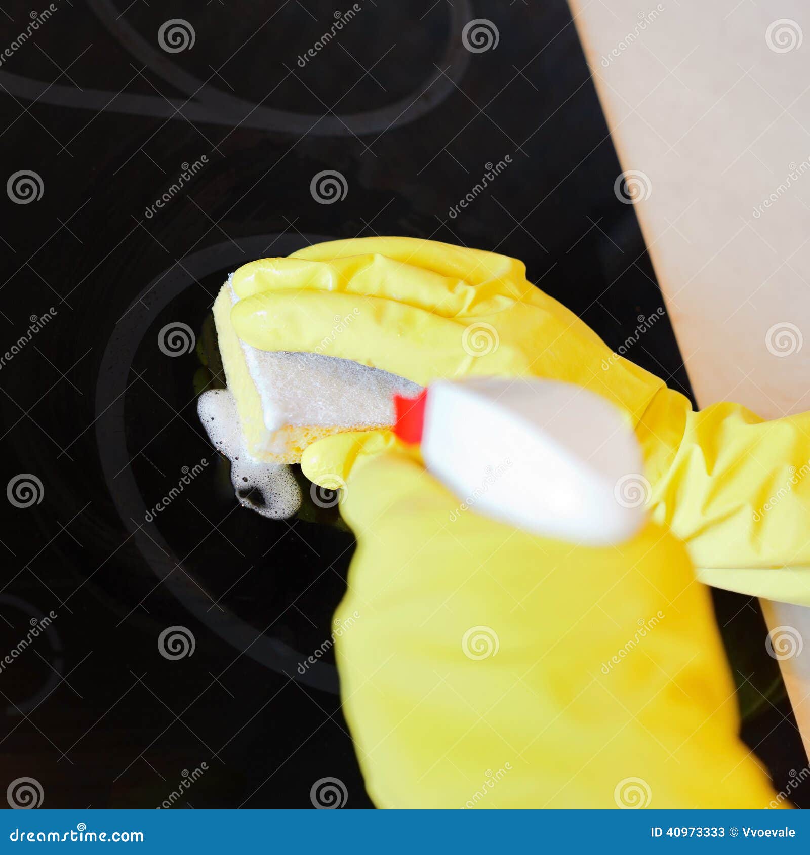 Cleaning Vitroceramic Stove by Sponge Stock Image Image of black