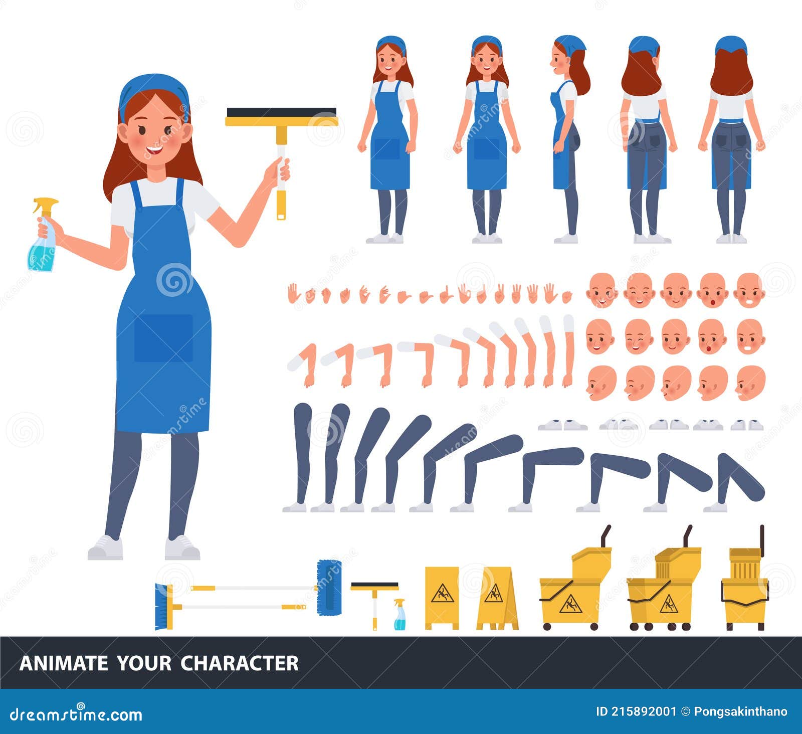 Cleaning Woman Staff Character Vector Design. Create Your Own Pose