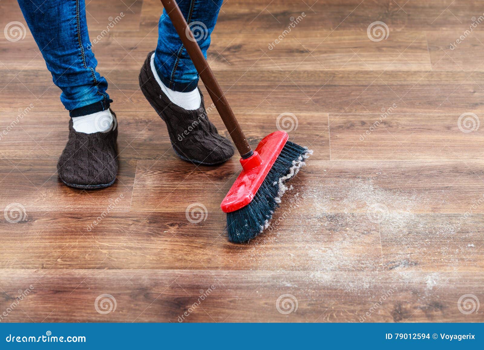 Cleaning Woman Sweeping Wooden Floor Stock Photo Image Of