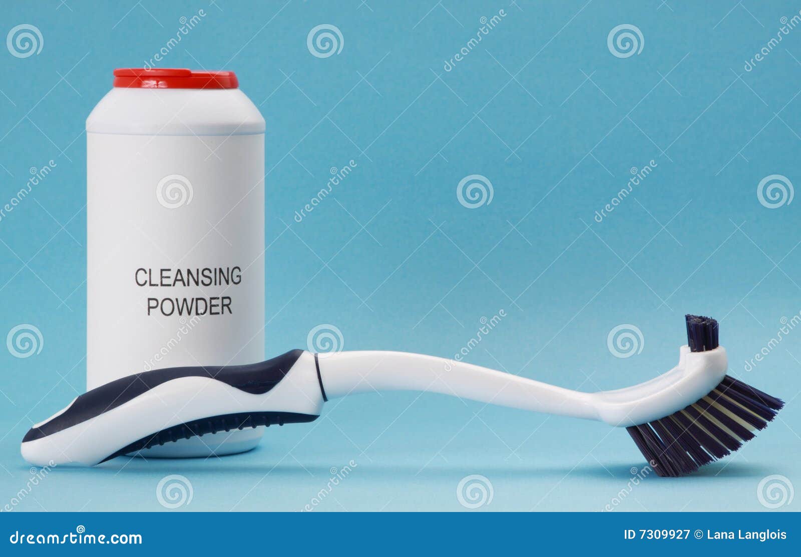 Cleansing powder and brush stock image. Image of scouring 7309927