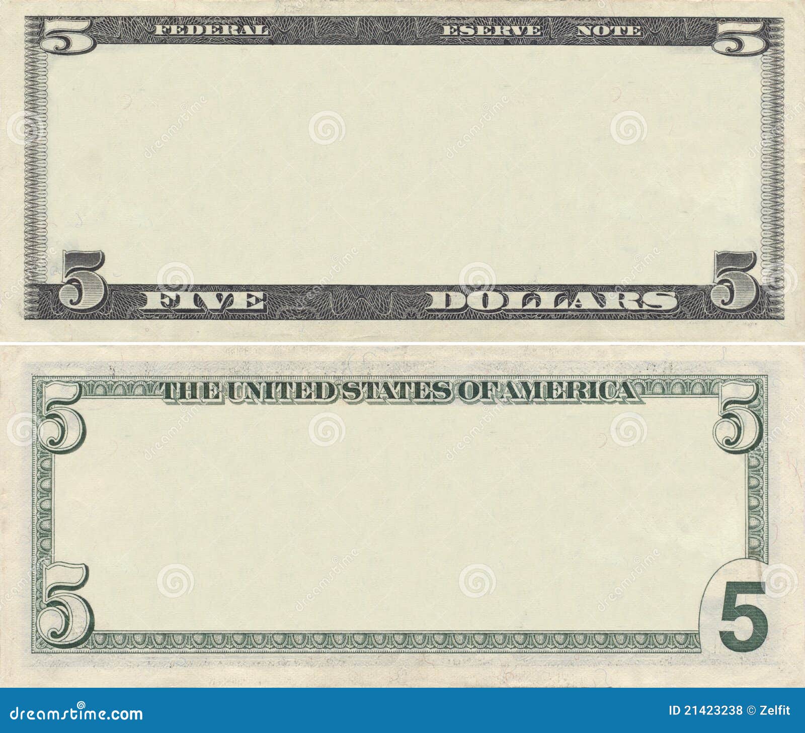 Clear 5 Dollar Banknote Pattern Stock Photo - Image of page, empty ...