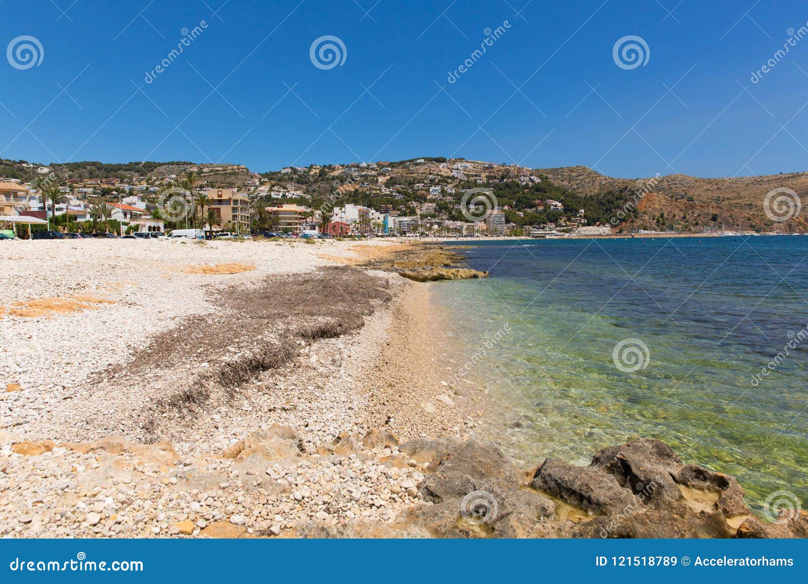 clear blue sea javea xabia spain at platja de la grava beach located south-east of denia also known as xabia