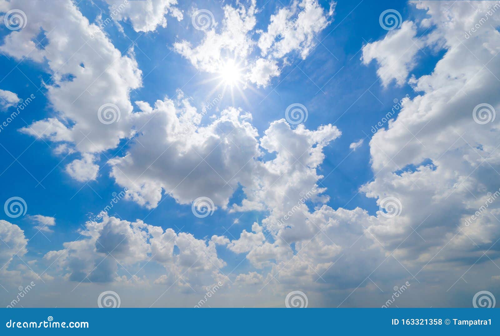 Clear Blue Sky with White Fluffy Clouds in Summer Season at Noon Time.  Abstract Nature Background Stock Photo - Image of white, weather: 163321358