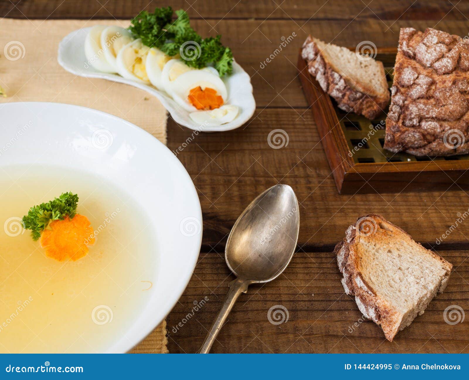 Clear Chicken Broth and Egg Stock Image Image of vegetable, plate