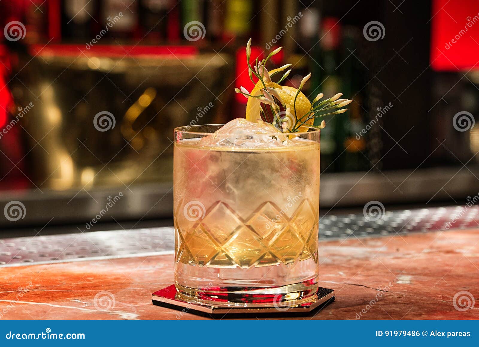 Clear Cocktail with Large Ice Cube Stock Photo Image of fruit