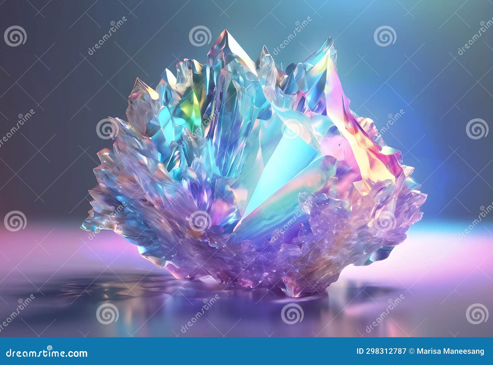 Clear Dense Prism Crystal Geode with Blue Light, Generative AI Based