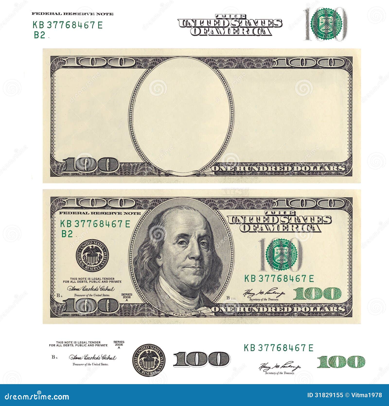 clear 100 dollar banknote template and s