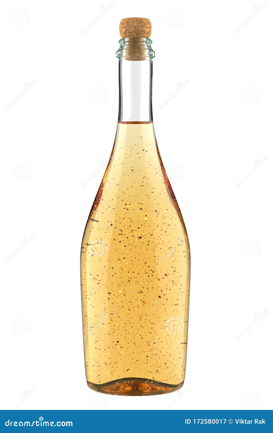 Download Clear Glass Bottle Of White Sparkling Wine Or Champagne With Gold Flakes Isolated On White ...