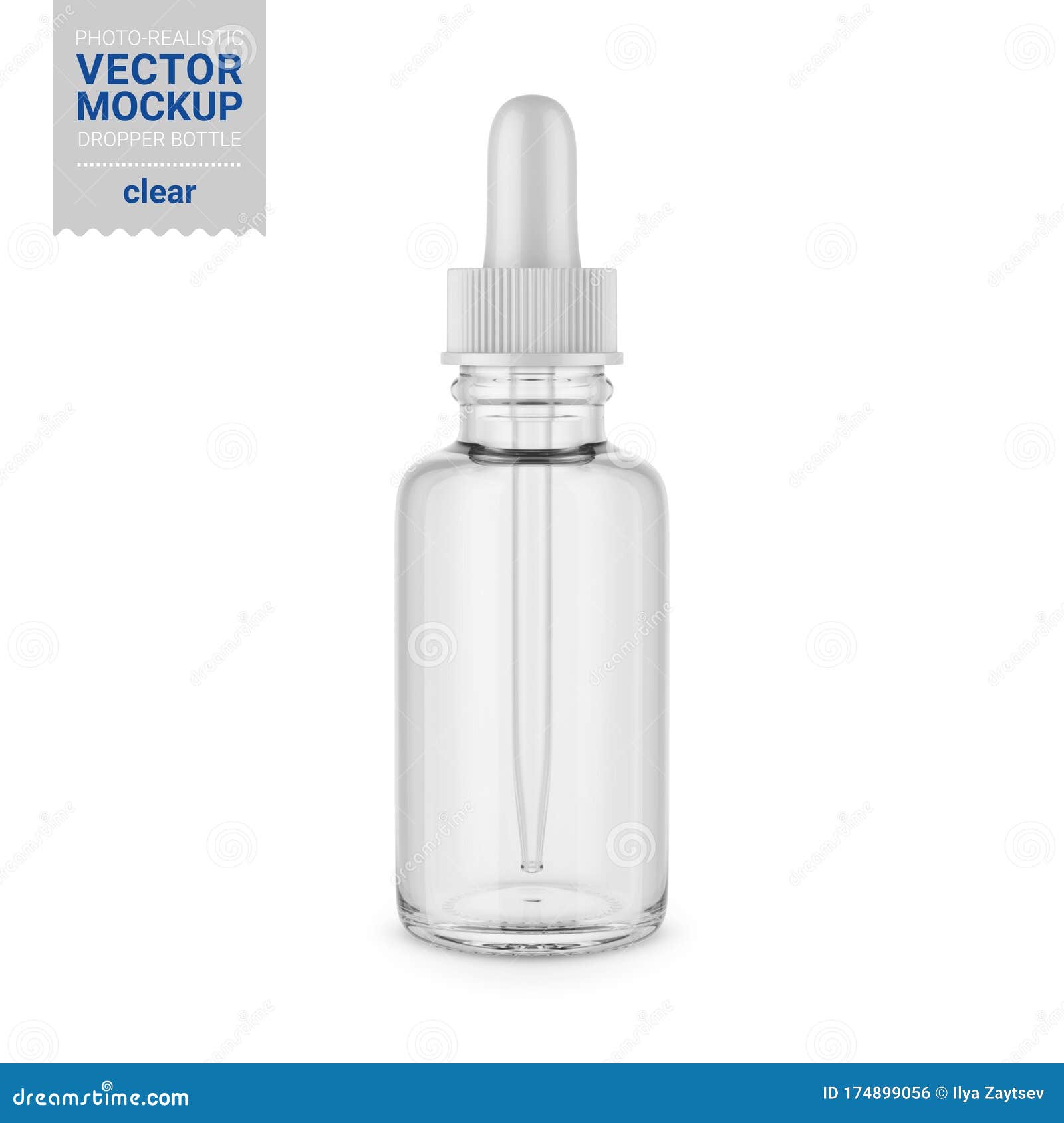 Download Clear Glass Dropper Bottle Mockup Vector Illustration Stock Illustration Illustration Of Packaging Round 174899056